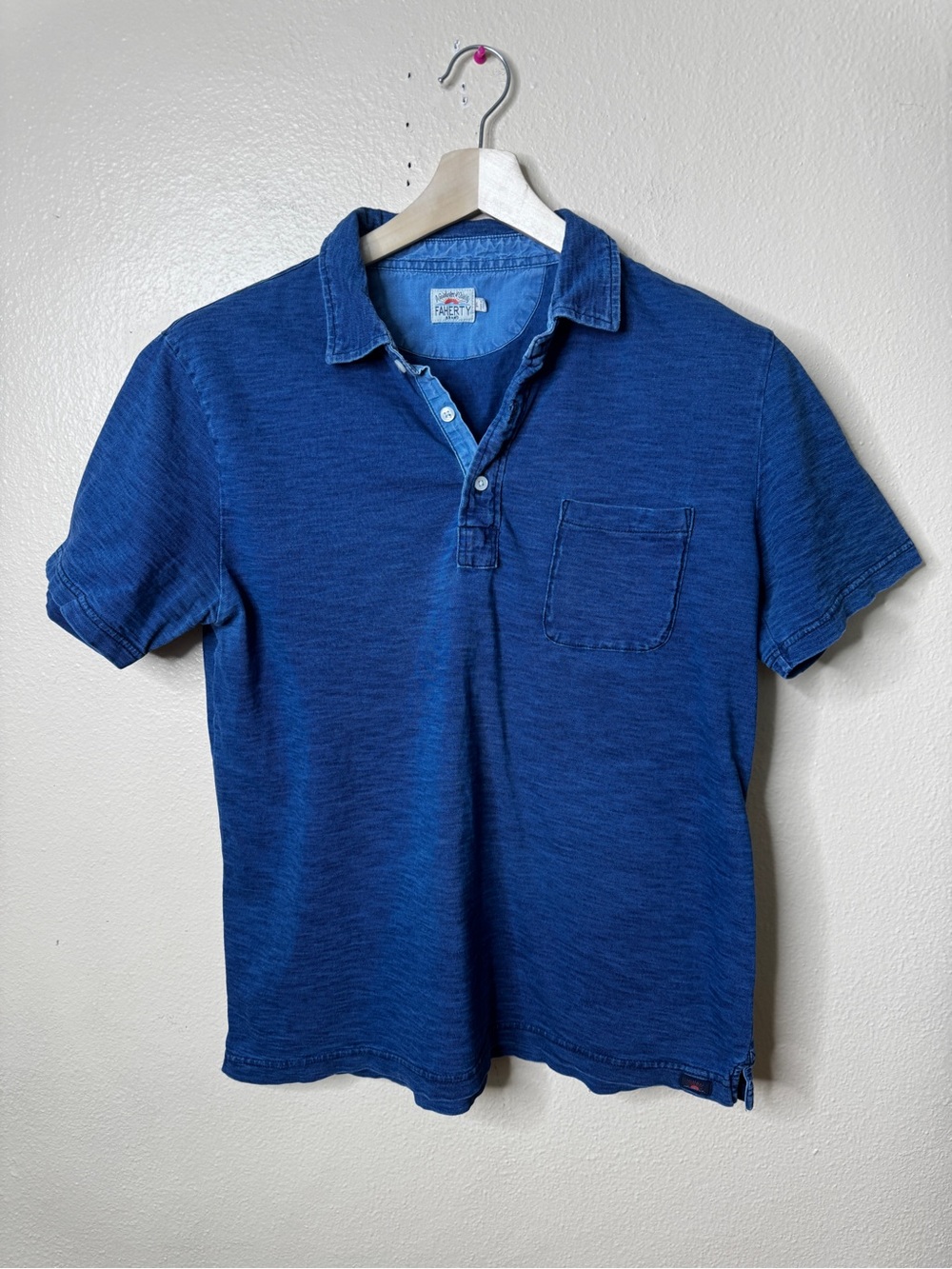 Faherty Brand Shirt Men's Large Blue Polo Short-Sleeve Pocket